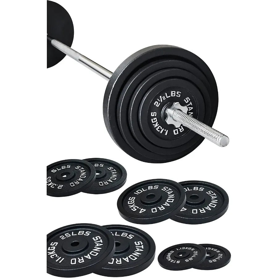 95LB Cast Iron Barbell & Weight Plate Set | Home Gym