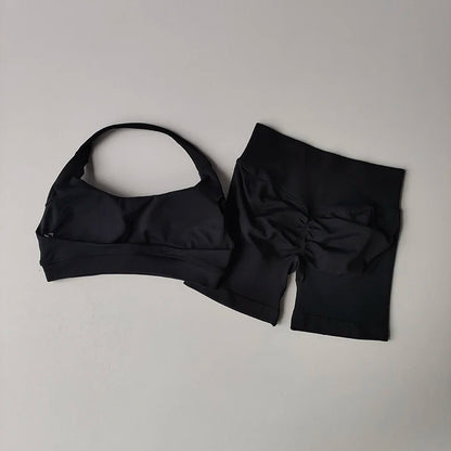 Women's Halter Neck Sports Bra & High-Waist Shorts Set | Yoga & Pilates Activewear – Wellness-Whirl