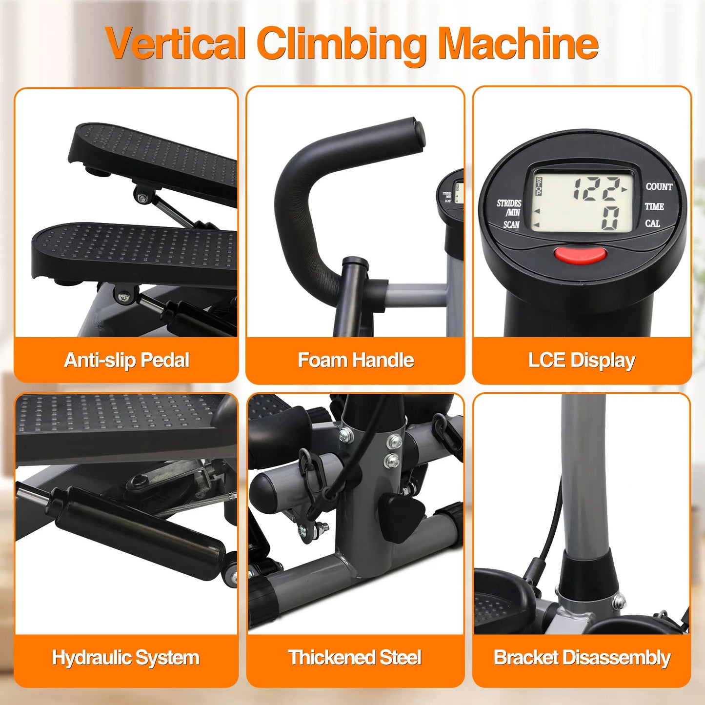 Exercise Stepper Machine Fitness Twist Stepper Stair Step with Handlebar LCD Monitor Resistance Bands Cardio Workout Home Gym