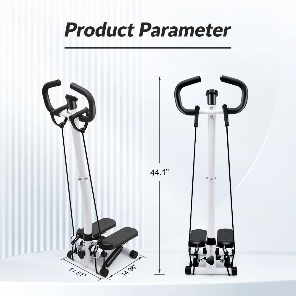 Exercise Stepper Machine Fitness Twist Stepper Stair Step with Handlebar LCD Monitor Resistance Bands Cardio Workout Home Gym