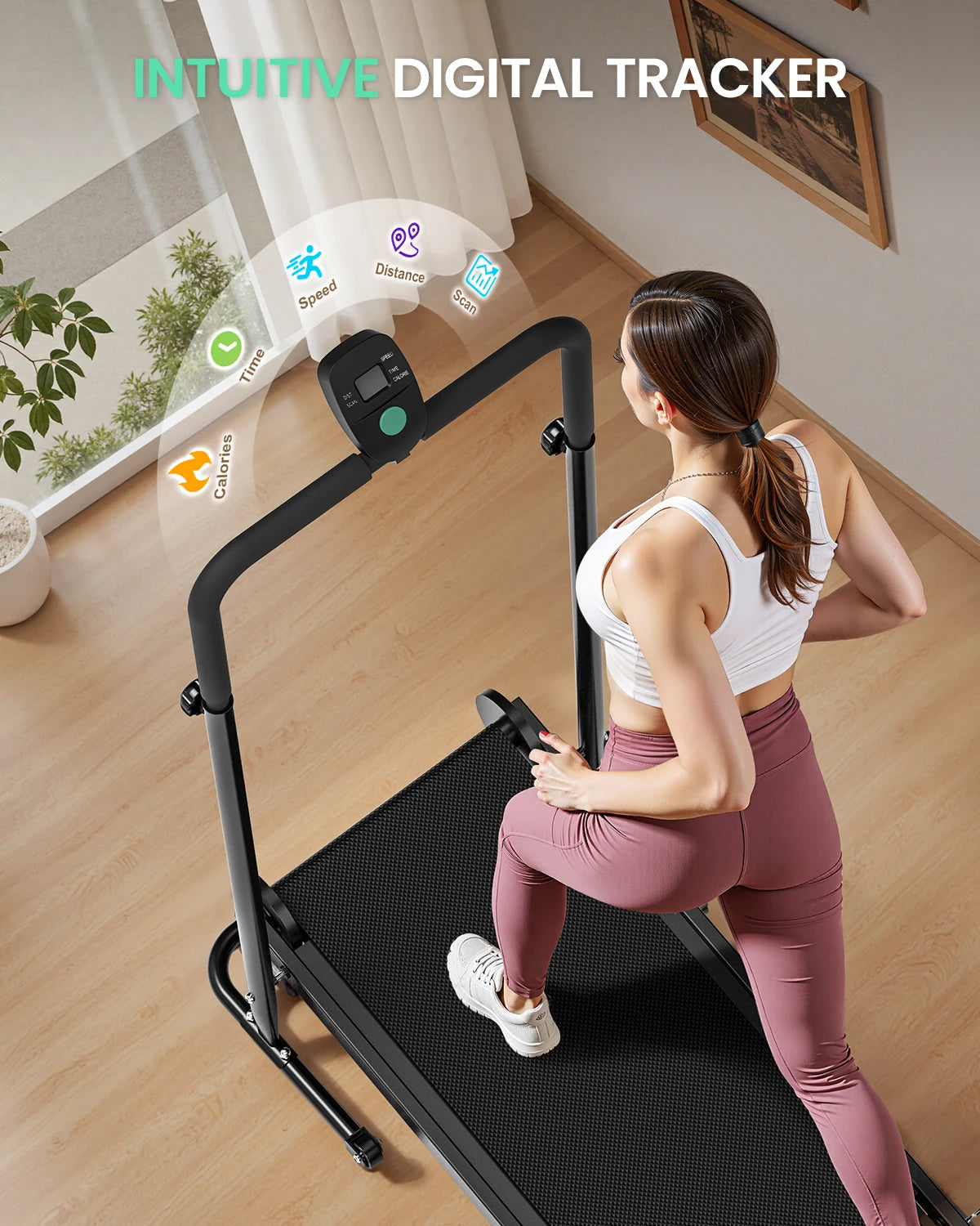 Non-Electric Treadmill with Dual Flywheel & Fixed Incline - Motorless Treadmill with LCD Monitor,Non-Slip Belt,for Home/Gym Use