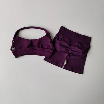 Women's Halter Neck Sports Bra & High-Waist Shorts Set | Yoga & Pilates Activewear – Wellness-Whirl
