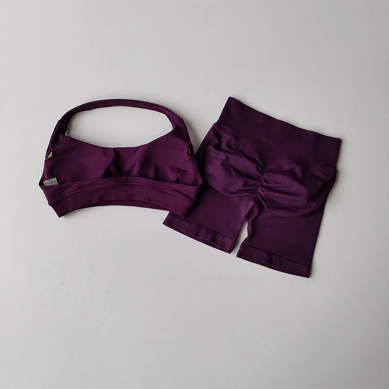 Women's Halter Neck Sports Bra & High-Waist Shorts Set | Yoga & Pilates Activewear – Wellness-Whirl