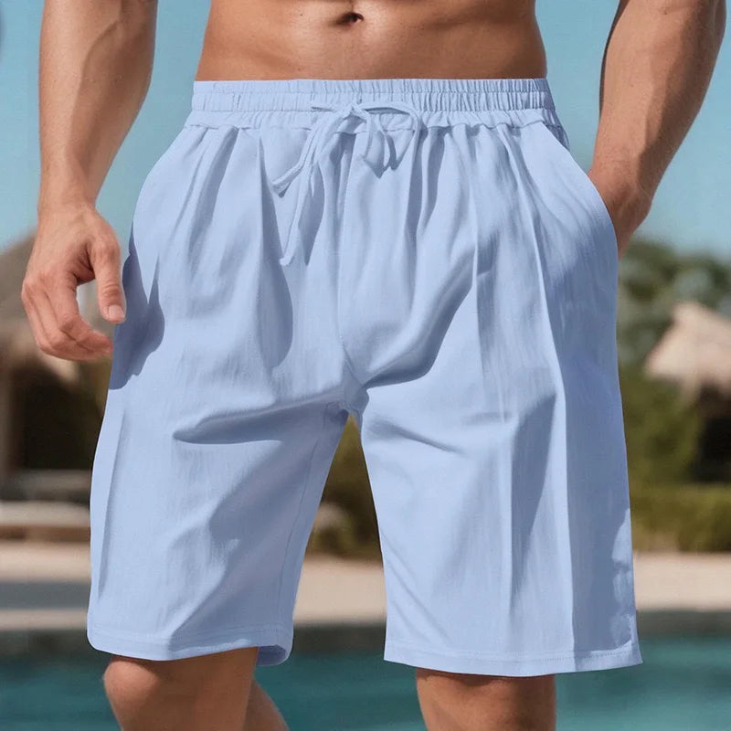 Men Light Blue Quick Dry Beach Shorts Elastic Drawstring Waist Loose Fit Knee Length Swim Trunks Lightweight Breathable Casual  Shorts With Side Pockets
