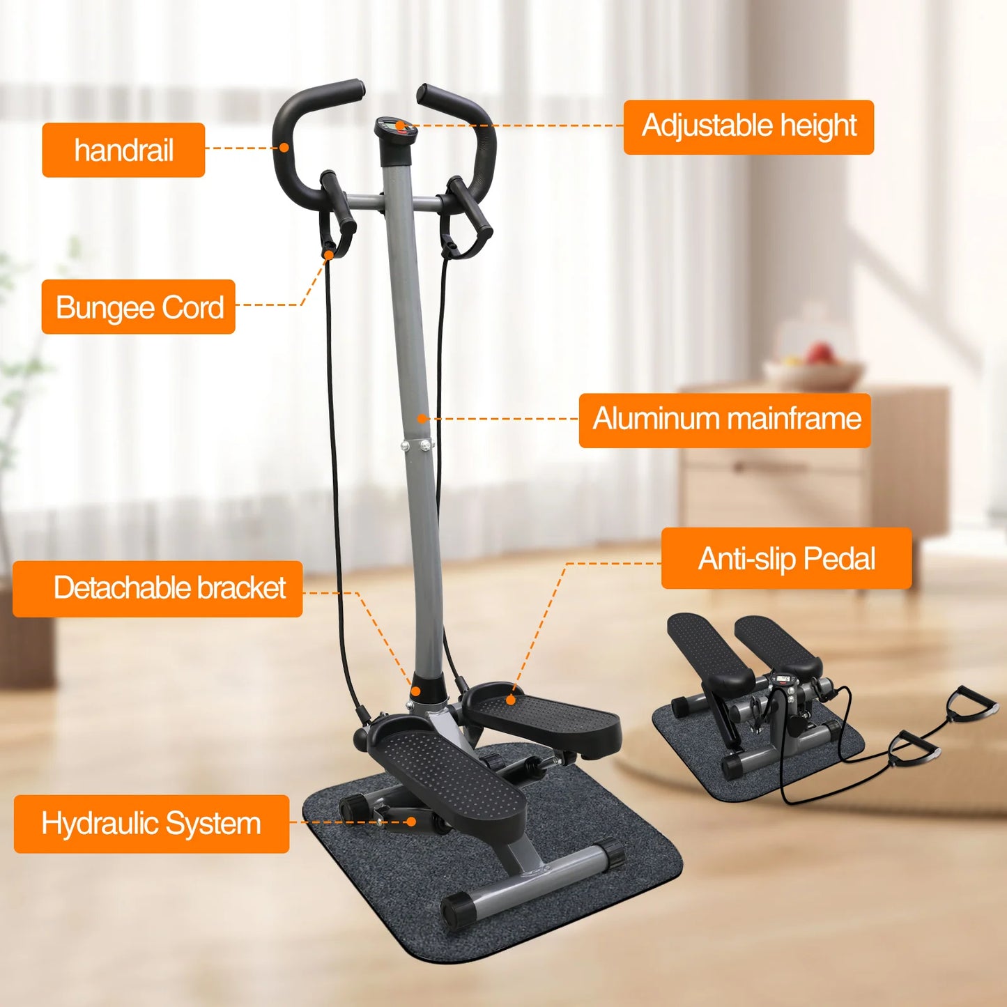 Exercise Stepper Machine Fitness Twist Stepper Stair Step with Handlebar LCD Monitor Resistance Bands Cardio Workout Home Gym