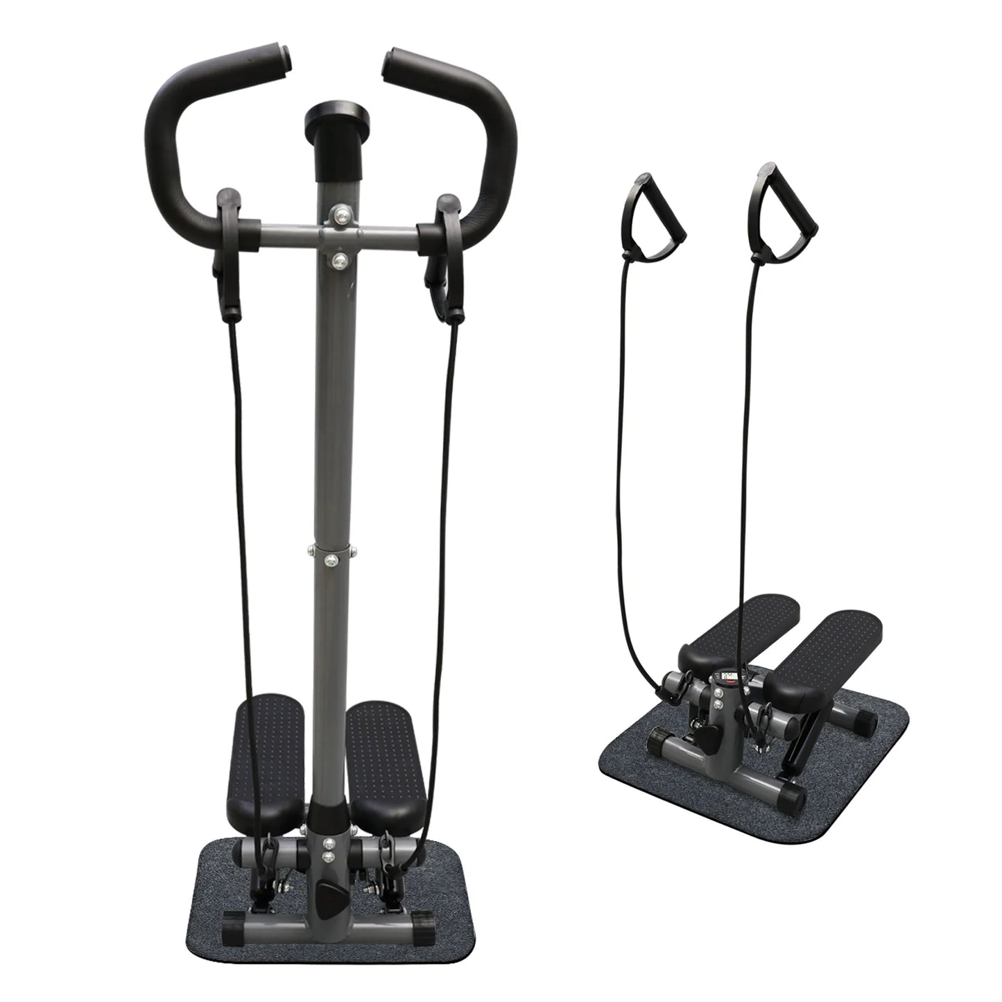 Exercise Stepper Machine Fitness Twist Stepper Stair Step with Handlebar LCD Monitor Resistance Bands Cardio Workout Home Gym