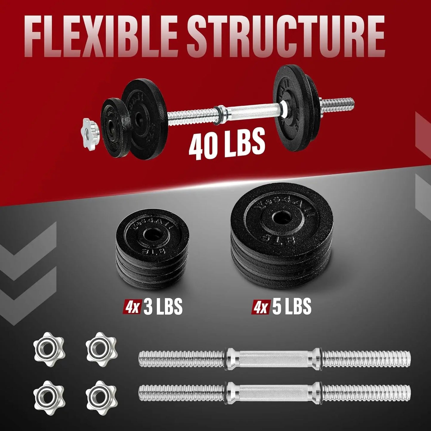 Adjustable Dumbbell Set with Weight Plates, 40lbs to 200lbs, Star Lock Collars for Home Gym