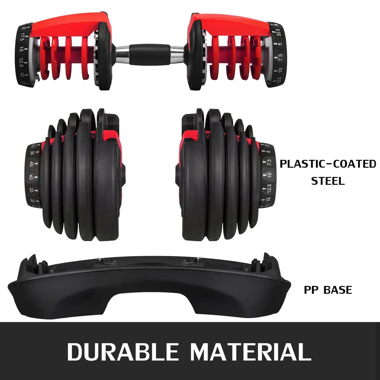 24KG Adjustable Dumbbells Set Home Workout Fitness Equipment  Anti-Slip Handle Full Body Training Arm Muscle Building