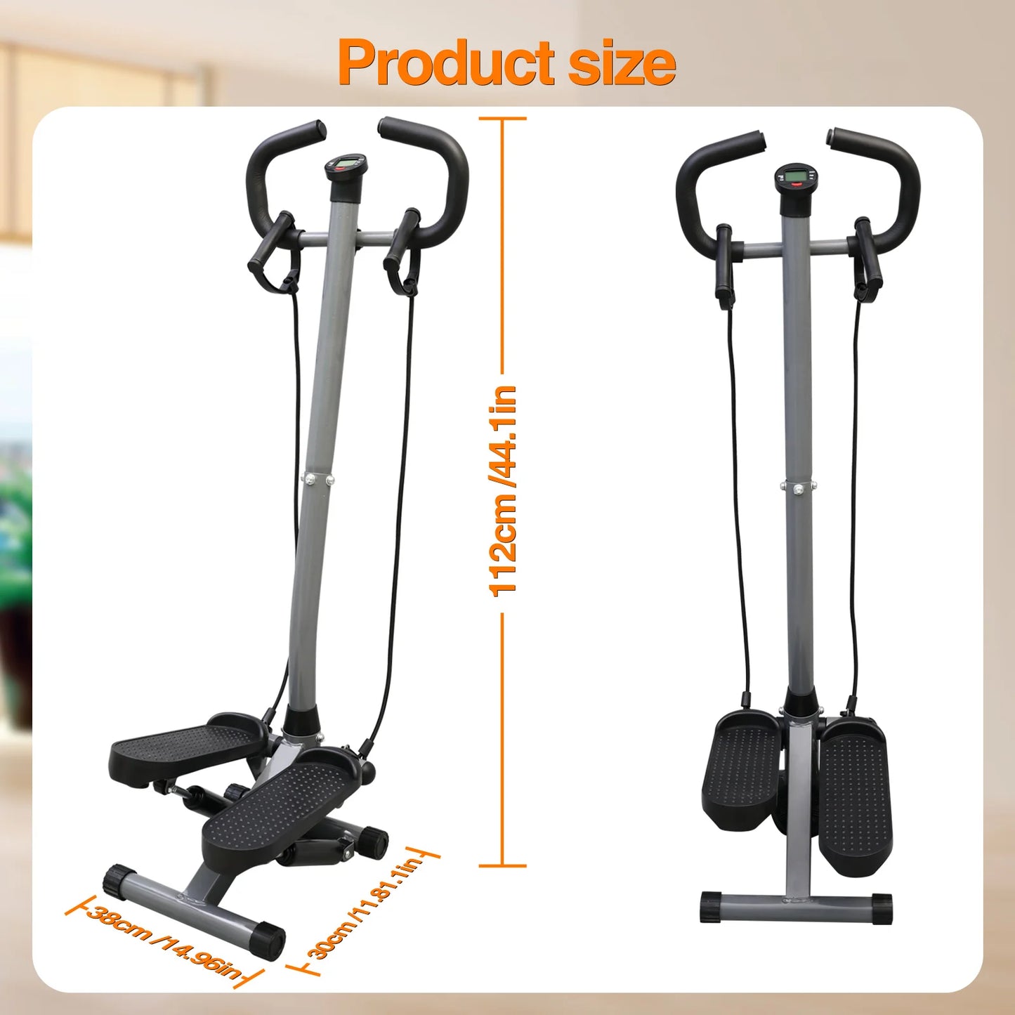 Exercise Stepper Machine Fitness Twist Stepper Stair Step with Handlebar LCD Monitor Resistance Bands Cardio Workout Home Gym