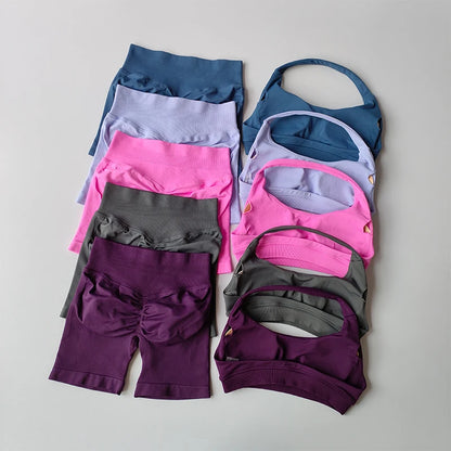 Women's Halter Neck Sports Bra & High-Waist Shorts Set | Yoga & Pilates Activewear – Wellness-Whirl
