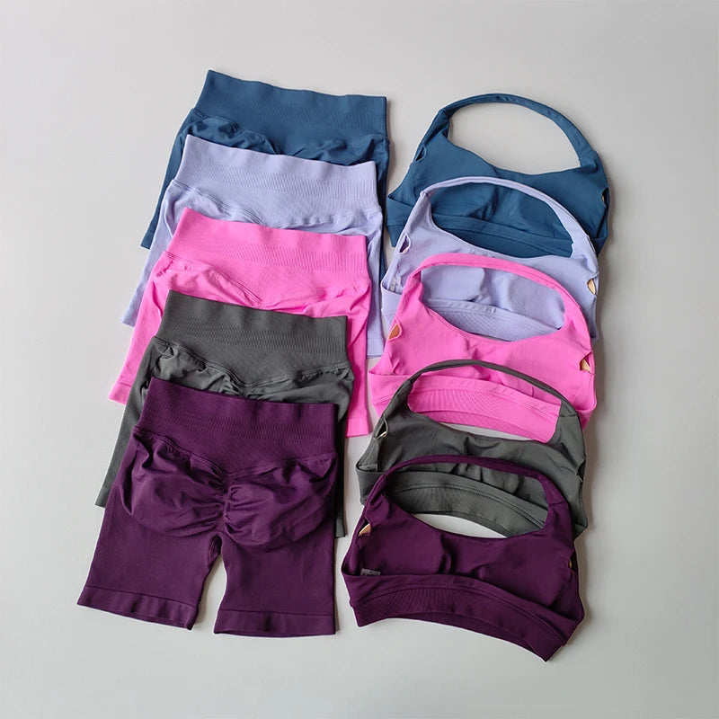 Women's Halter Neck Sports Bra & High-Waist Shorts Set | Yoga & Pilates Activewear – Wellness-Whirl