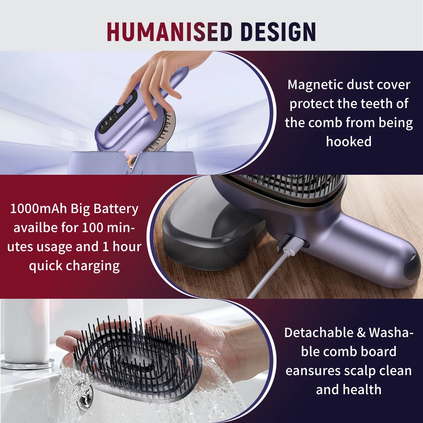 Head Massage Comb Red Light Hair Care High Frequency Vibration Head Massager Essential Oil Atomization Function Relieve Pressure