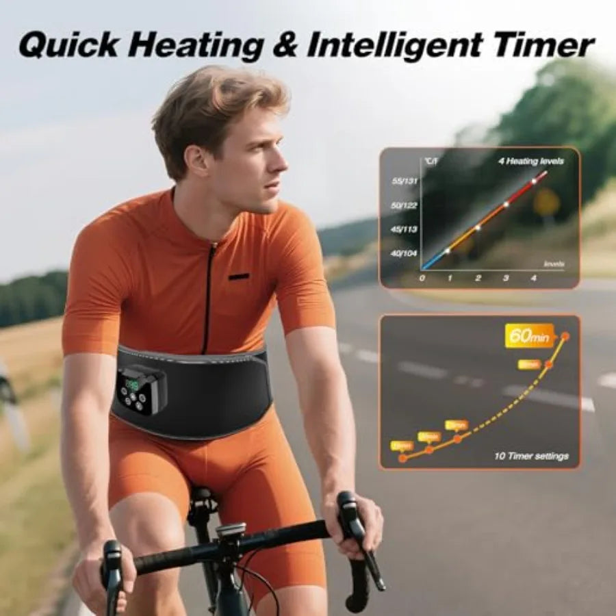 Cordless Electric Heating Pad with Massage for Lower Back Relief: 3 Vibration Modes 4 Adjustable Heating Levels 4000mAh Recharg