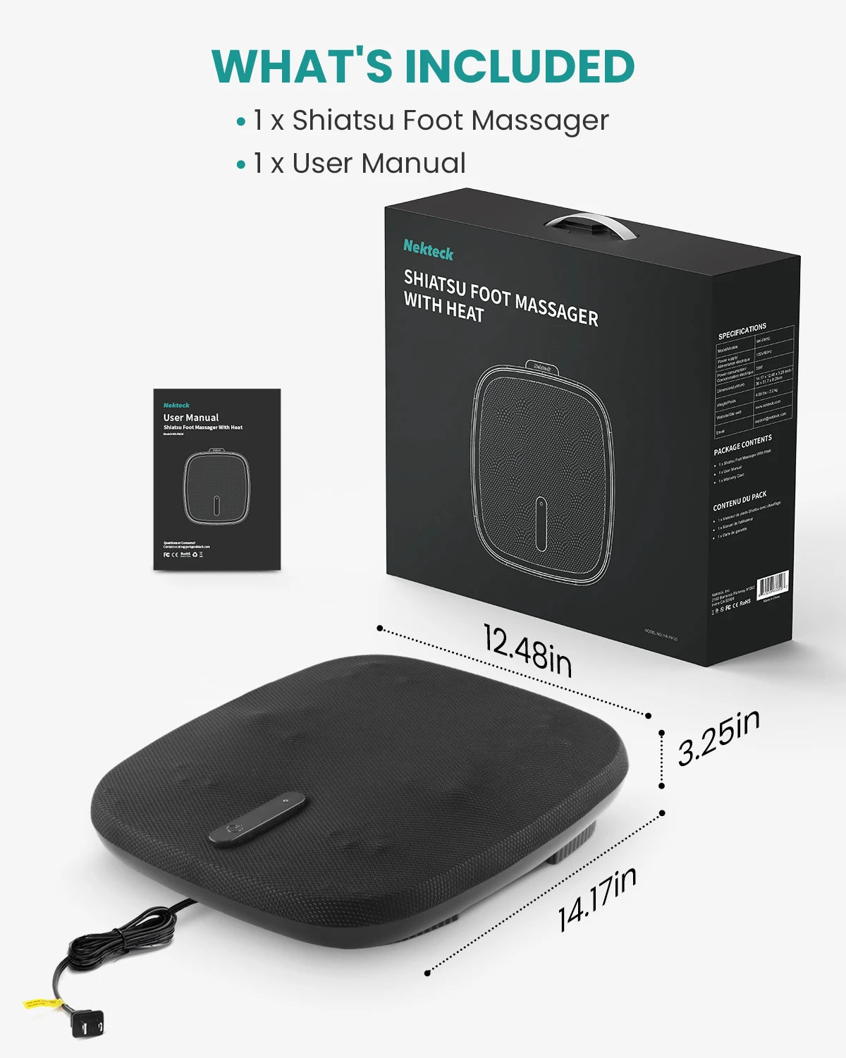 Shiatsu Foot Massager with Heat, Electric Kneading Feet Massage Machine for Plantar Fasciitis, Built-in Infrared Heat