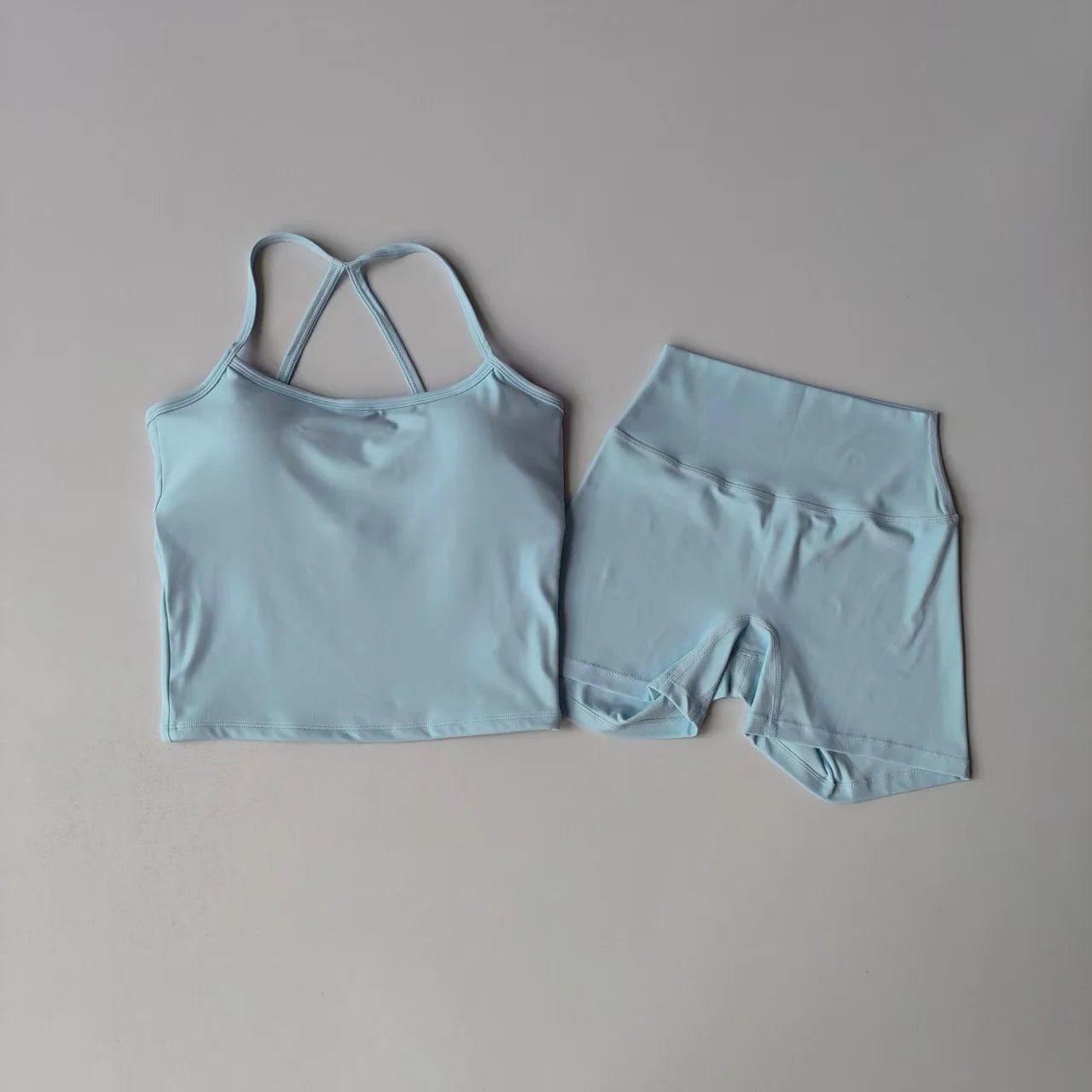 Yoga Gym Set Halter Top Set Yoga High Waist Shorts Set Backless Tights Bra Vest Seamless Stretch Ribbed Buttocks Lift Shorts Set