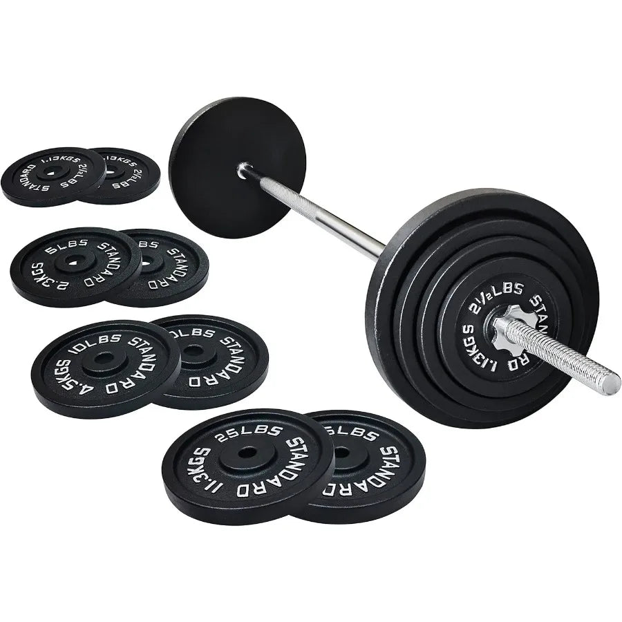 95LB Cast Iron Barbell & Weight Plate Set | Home Gym