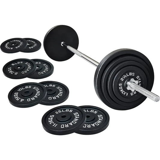 95LB Cast Iron Barbell & Weight Plate Set | Home Gym