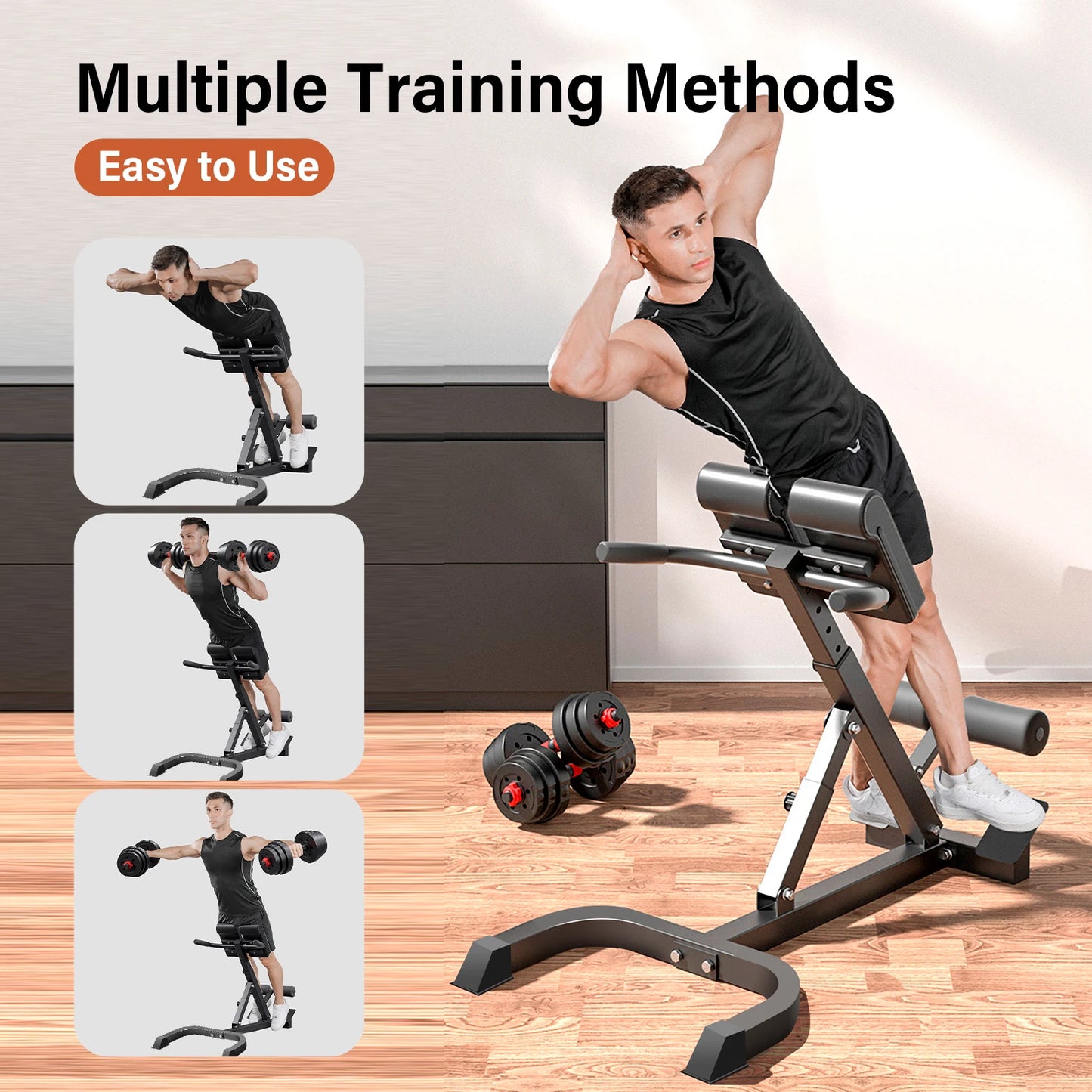 Multifunctional Roman Chair, Back Hyperextension Bench, Foldable Sit Up Bench for Ab Gluteal Muscle,