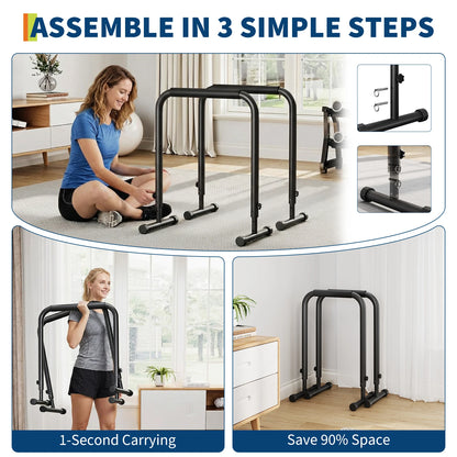 Adjustable Dip Bars with 3 Level Height 32 to 36 inch, 440 lbs Steel Parallel Push Up Stand, for Home Gym Strength Training